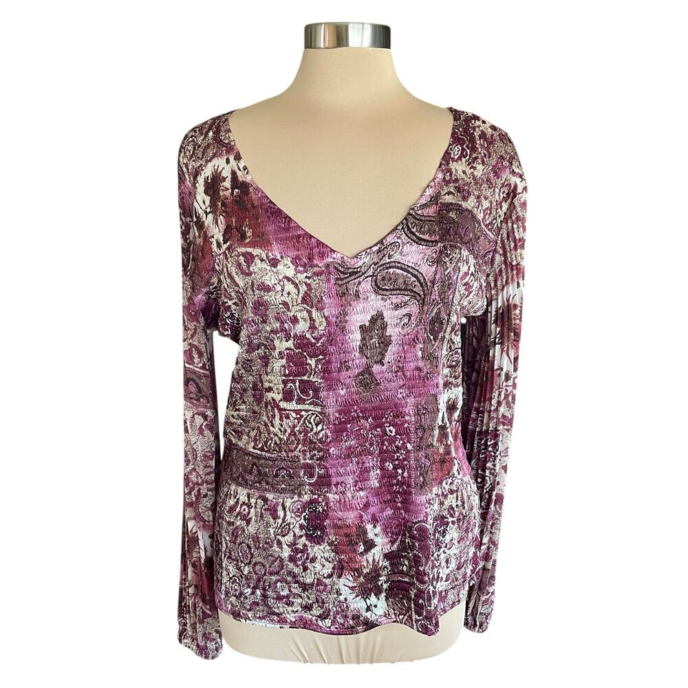 Dressbarn Burgundy Purple Paisley‎ Grunge Print Top LARGE Whimsygoth Dark Fairy